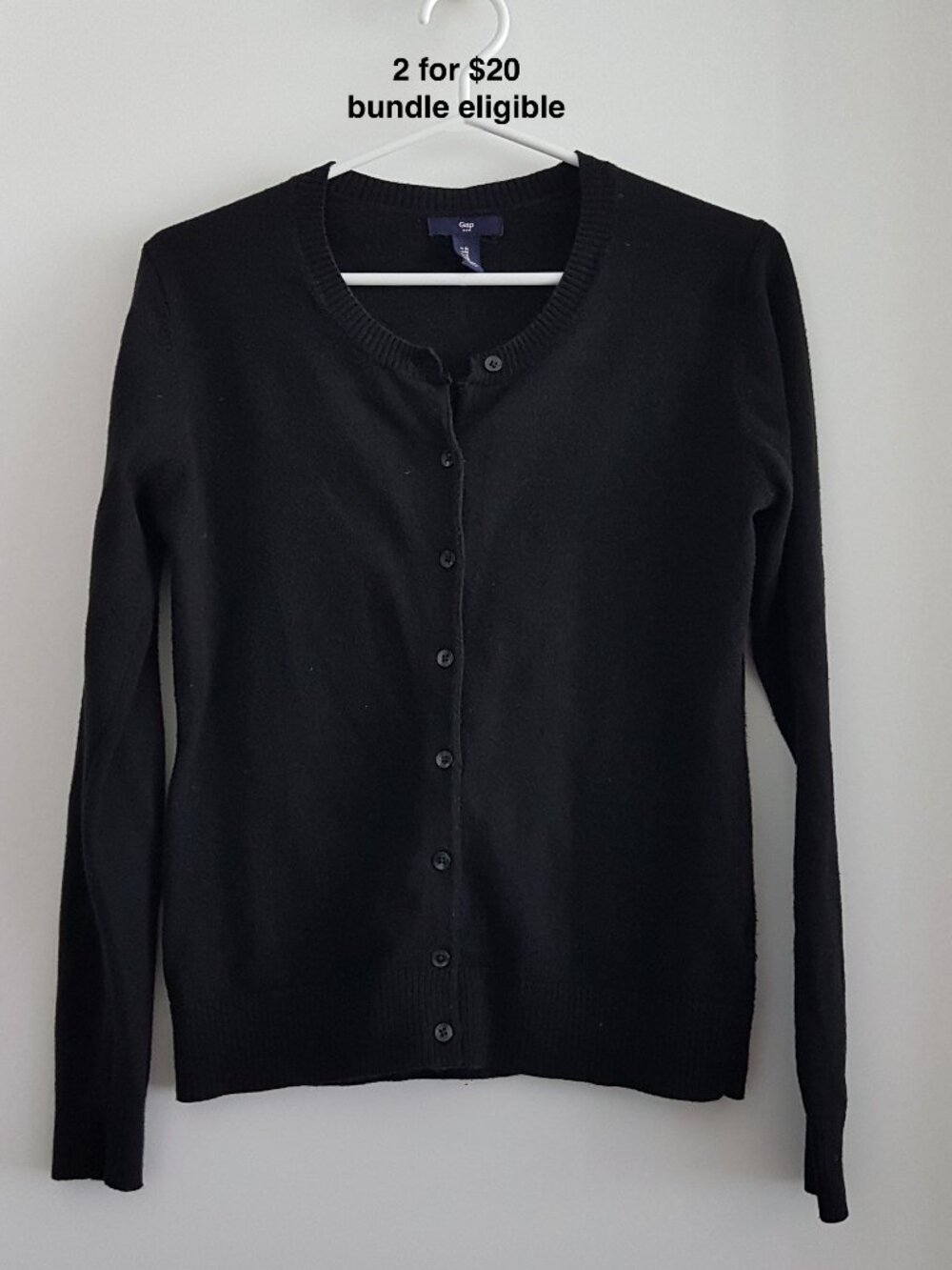 Gap Crewneck Button Cardigan Black Lightweight Knit Size M